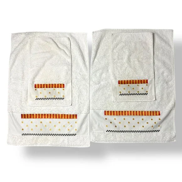 MacKenzie Childs Towel Set: 2 Bath Towels, 2 Washcloths Embroider Courtly Check - Picture 2 of 4